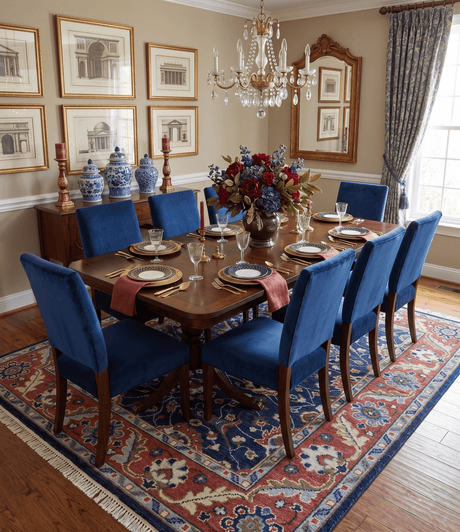 Hand Knotted 8x10 Blue and Rust Traditional Persian Oushak Area Rug