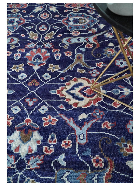 Hand Knotted 8x10 Blue and Rust Traditional Persian Oushak Area Rug