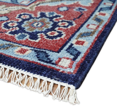 Hand Knotted 8x10 Blue and Rust Traditional Persian Oushak Area Rug