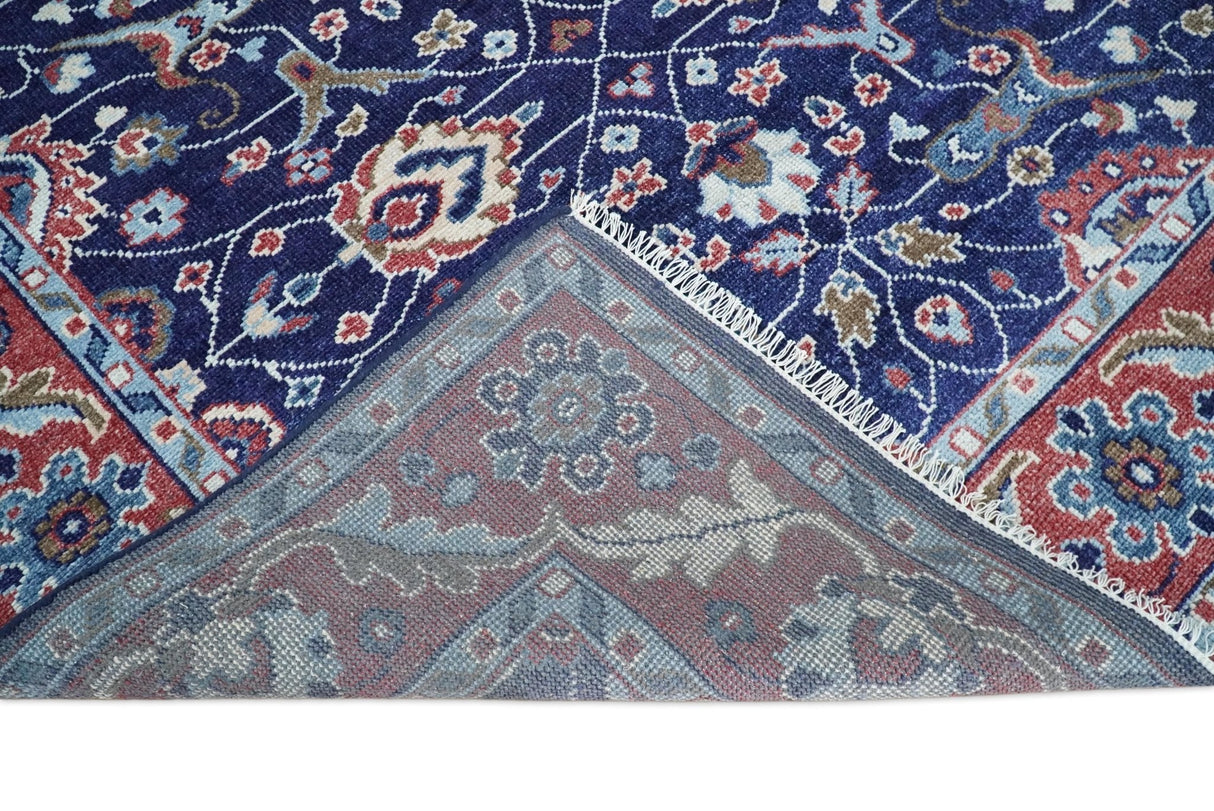 Hand Knotted 8x10 Blue and Rust Traditional Persian Oushak Area Rug
