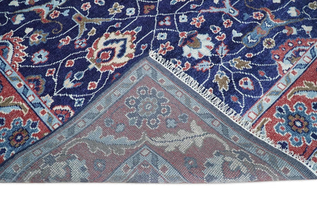 Hand Knotted 8x10 Blue and Rust Traditional Persian Oushak Area Rug