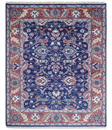 Hand Knotted 8x10 Blue and Rust Traditional Persian Oushak Area Rug