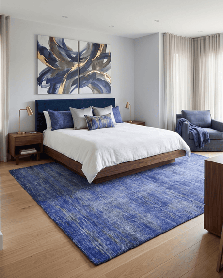 Hand Knotted 8x10 Blue Modern Abstract Silk Bohemian Area Rug