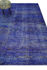 Hand Knotted 8x10 Blue Modern Abstract Silk Bohemian Area Rug