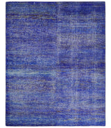 Hand Knotted 8x10 Blue Modern Abstract Silk Bohemian Area Rug