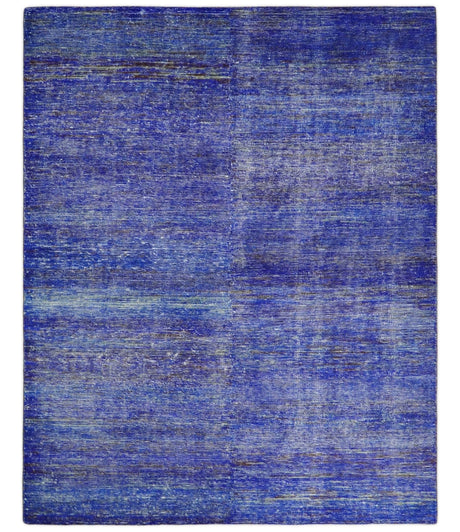 Hand Knotted 8x10 Blue Modern Abstract Silk Bohemian Area Rug