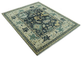 Hand Knotted 8x10 Charcoal, Ivory and Beige Traditional Oushak wool area rug