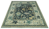 Hand Knotted 8x10 Charcoal, Ivory and Beige Traditional Oushak wool area rug