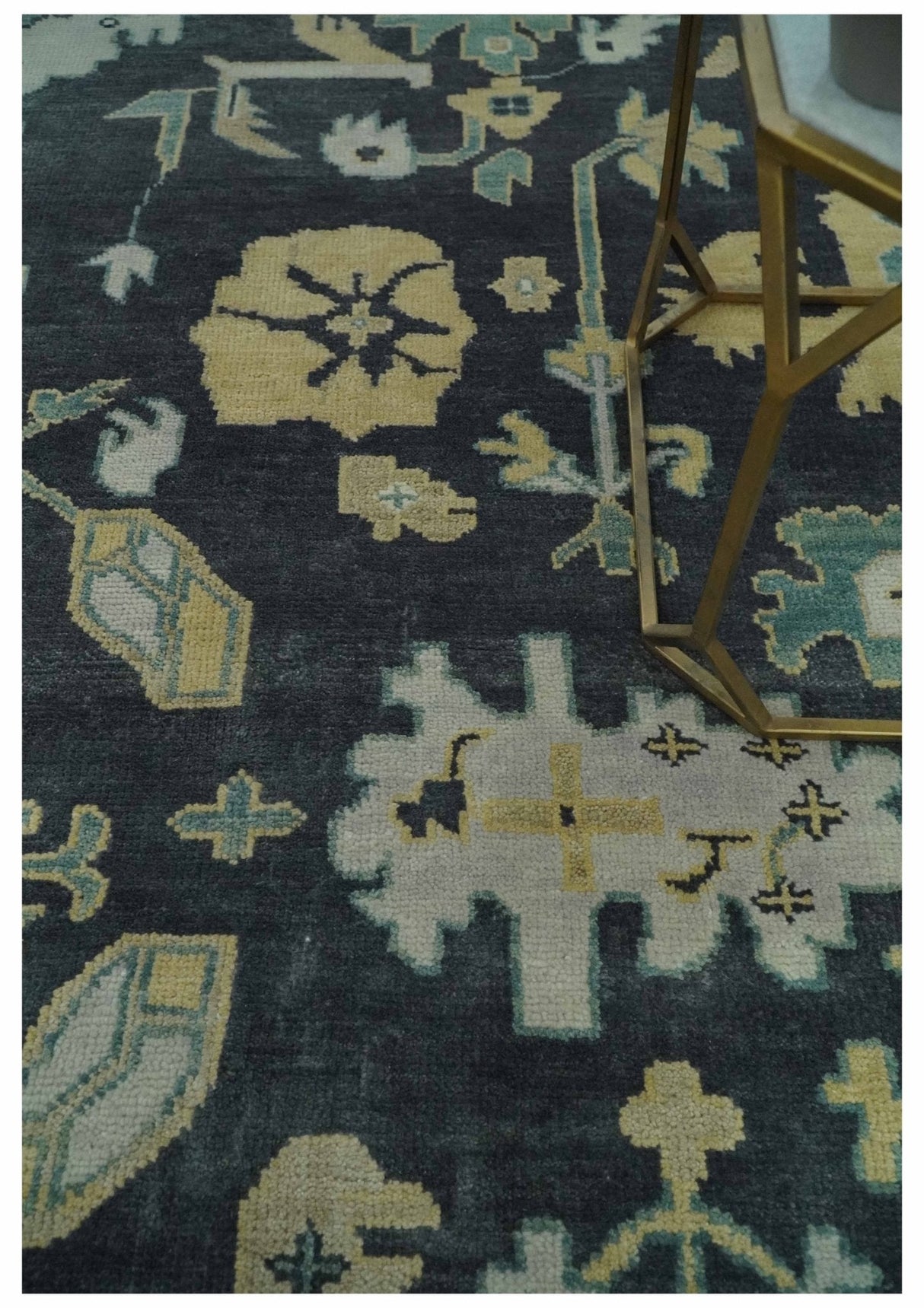 Hand Knotted 8x10 Charcoal, Ivory and Beige Traditional Oushak wool area rug