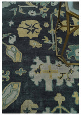 Hand Knotted 8x10 Charcoal, Ivory and Beige Traditional Oushak wool area rug