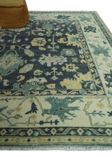 Hand Knotted 8x10 Charcoal, Ivory and Beige Traditional Oushak wool area rug