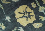 Hand Knotted 8x10 Charcoal, Ivory and Beige Traditional Oushak wool area rug