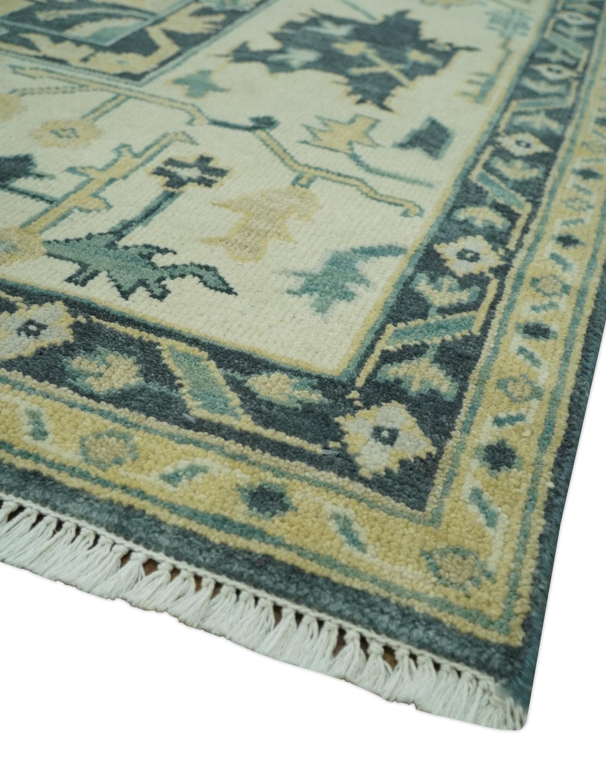 Hand Knotted 8x10 Charcoal, Ivory and Beige Traditional Oushak wool area rug