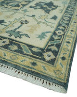 Hand Knotted 8x10 Charcoal, Ivory and Beige Traditional Oushak wool area rug