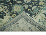 Hand Knotted 8x10 Charcoal, Ivory and Beige Traditional Oushak wool area rug