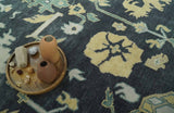 Hand Knotted 8x10 Charcoal, Ivory and Beige Traditional Oushak wool area rug