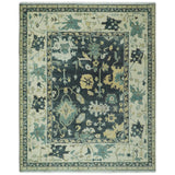Hand Knotted 8x10 Charcoal, Ivory and Beige Traditional Oushak wool area rug