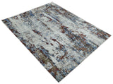 Hand Knotted 8x10 Ivory And Brown Modern Abstract bamboo Silk Area Rug