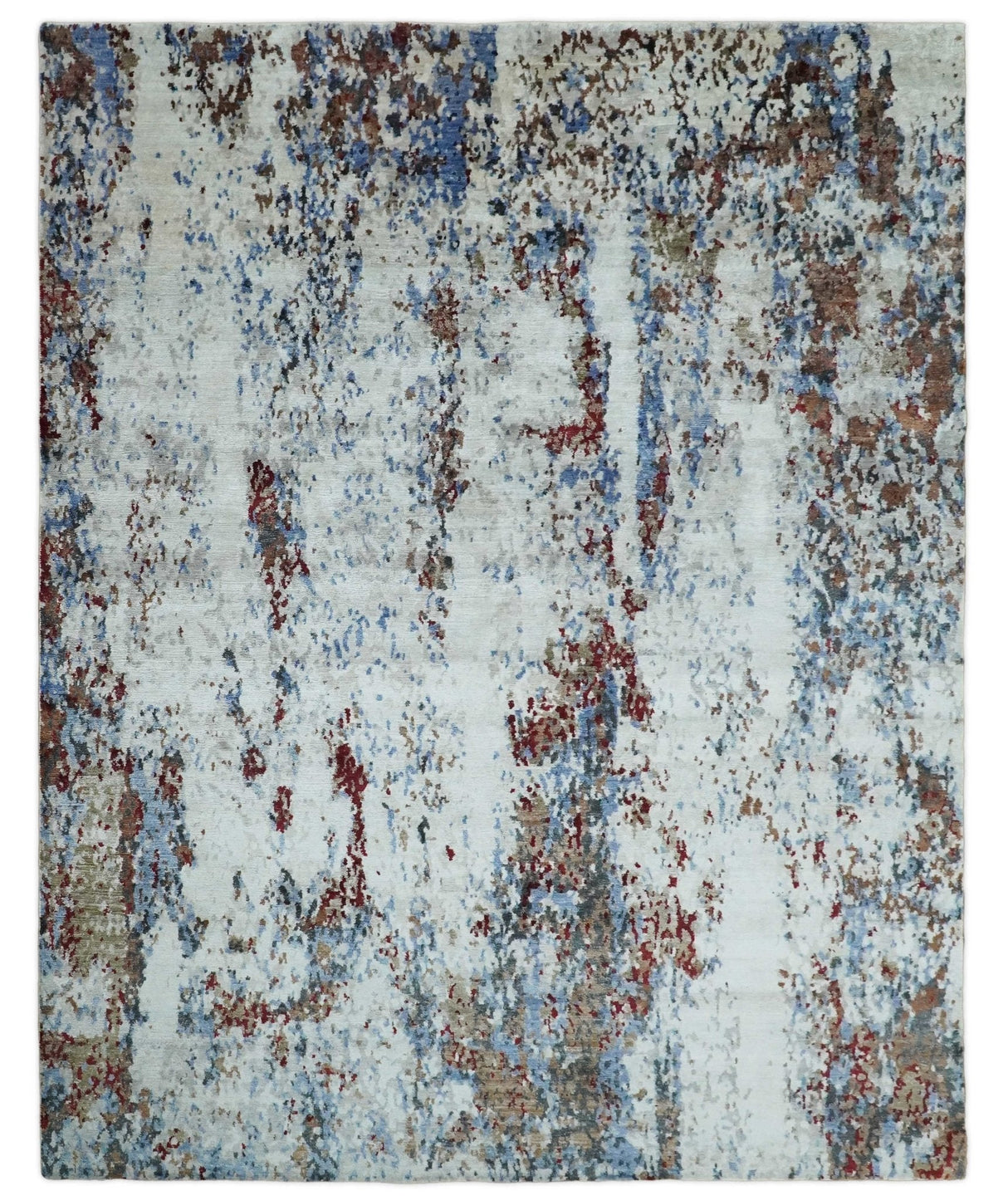 Hand Knotted 8x10 Ivory And Brown Modern Abstract bamboo Silk Area Rug