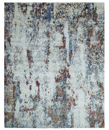 Hand Knotted 8x10 Ivory And Brown Modern Abstract bamboo Silk Area Rug