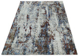 Hand Knotted 8x10 Ivory And Brown Modern Abstract bamboo Silk Area Rug