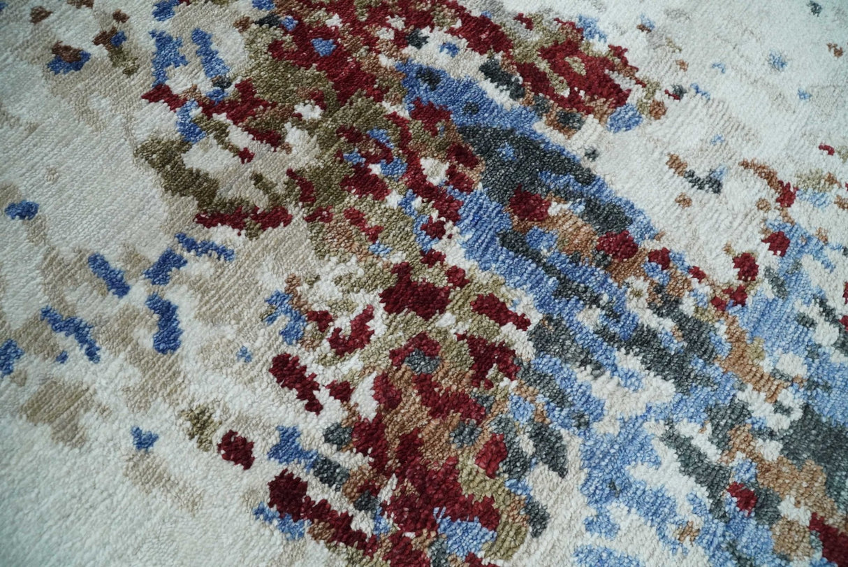 Hand Knotted 8x10 Ivory And Brown Modern Abstract bamboo Silk Area Rug