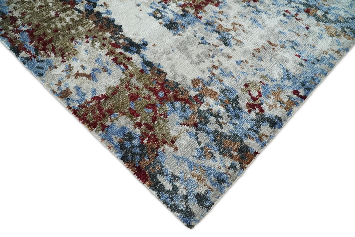 Hand Knotted 8x10 Ivory And Brown Modern Abstract bamboo Silk Area Rug
