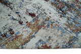 Hand Knotted 8x10 Ivory And Brown Modern Abstract bamboo Silk Area Rug