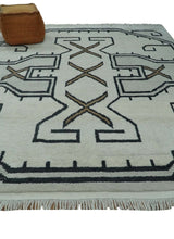 Hand Knotted 8x10 Ivory and Charcoal Wool Traditional Tribal Art Antique South Western Rug | TRDCP1292810-Area Rug-Parc Decor