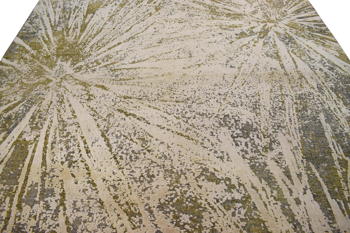 Hand Knotted 8x10 Modern Abstract Beige And Olive Wool Area Rug