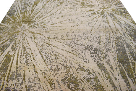 Hand Knotted 8x10 Modern Abstract Beige And Olive Wool Area Rug