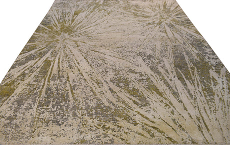 Hand Knotted 8x10 Modern Abstract Beige And Olive Wool Area Rug