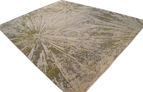 Hand Knotted 8x10 Modern Abstract Beige And Olive Wool Area Rug