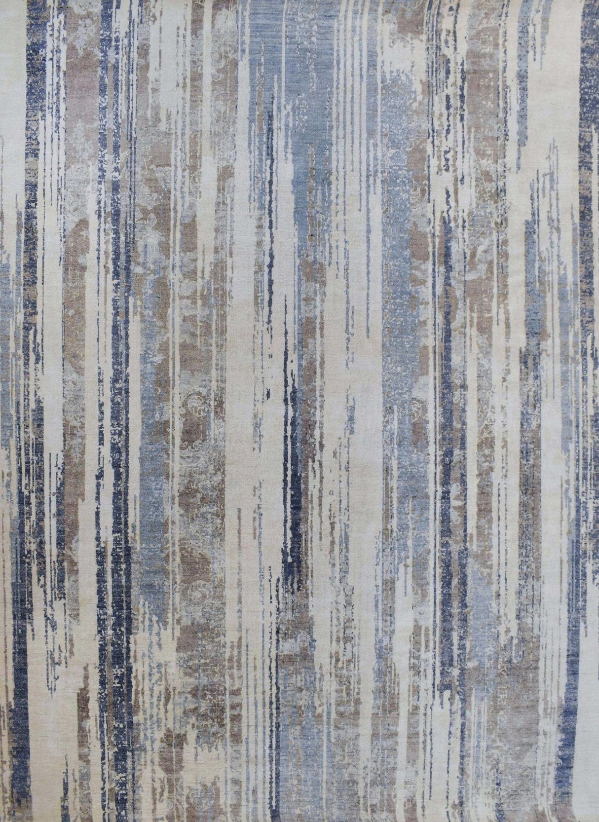 Hand Knotted 8x10 Modern Abstract Blue And Beige Bamboo Silk Area Rug