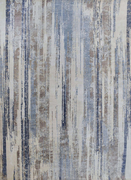 Hand Knotted 8x10 Modern Abstract Blue And Beige Bamboo Silk Area Rug
