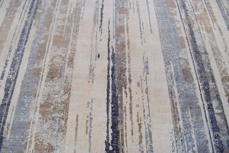 Hand Knotted 8x10 Modern Abstract Blue And Beige Bamboo Silk Area Rug