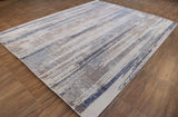 Hand Knotted 8x10 Modern Abstract Blue And Beige Bamboo Silk Area Rug