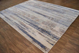 Hand Knotted 8x10 Modern Abstract Blue And Beige Bamboo Silk Area Rug