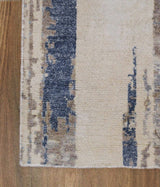 Hand Knotted 8x10 Modern Abstract Blue And Beige Bamboo Silk Area Rug