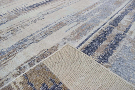 Hand Knotted 8x10 Modern Abstract Blue And Beige Bamboo Silk Area Rug