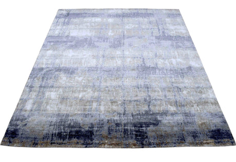 Hand knotted 8x10 Modern Abstract Blue Bamboo Silk Area Rug