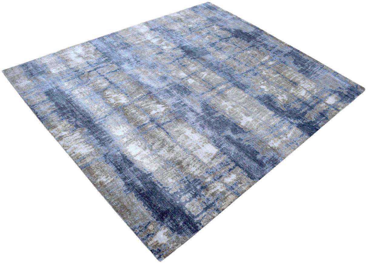 Hand knotted 8x10 Modern Abstract Blue Bamboo Silk Area Rug