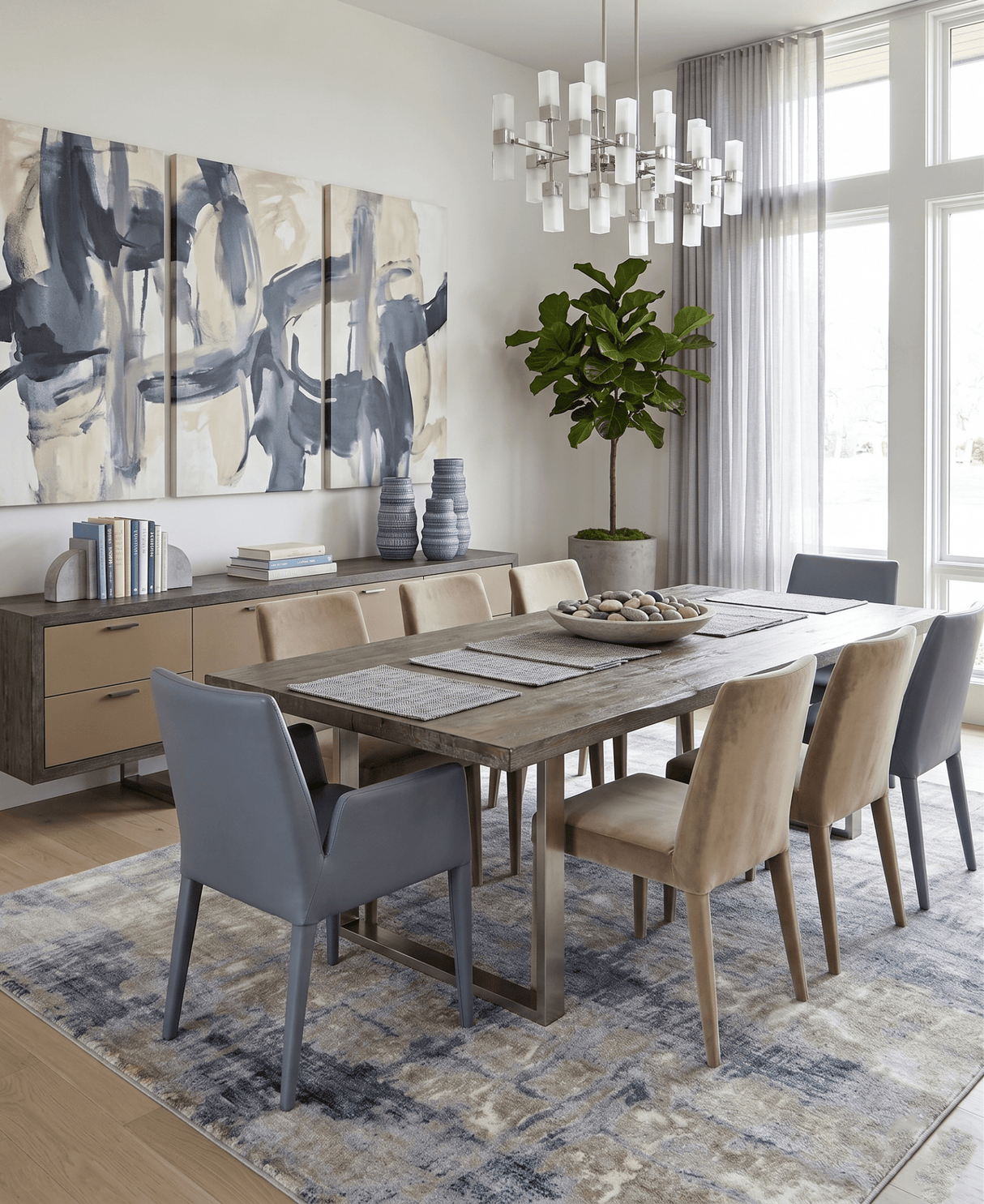Hand knotted 8x10 Modern Abstract Blue Bamboo Silk Area Rug