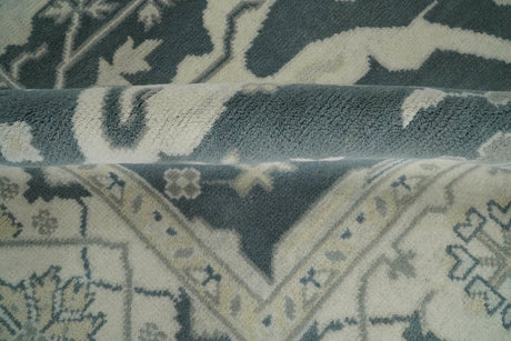 Hand Knotted 8x10 Oriental Oushak Teal and Beige Wool Area Rug
