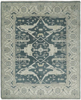 Hand Knotted 8x10 Oriental Oushak Teal and Beige Wool Area Rug