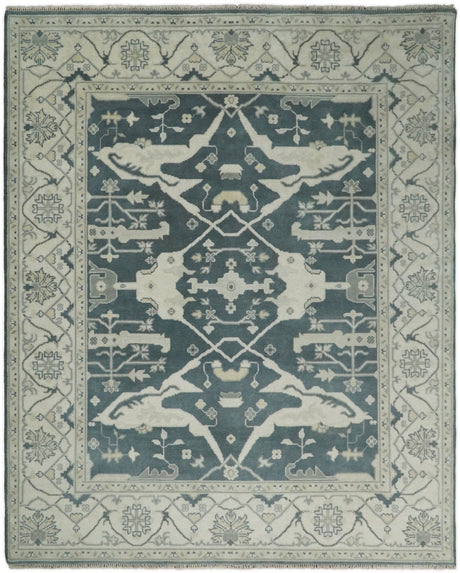 Hand Knotted 8x10 Oriental Oushak Teal and Beige Wool Area Rug