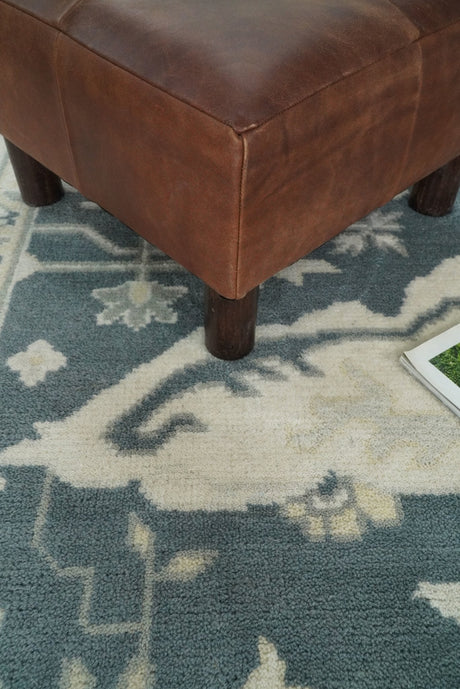 Hand Knotted 8x10 Oriental Oushak Teal and Beige Wool Area Rug
