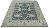 Hand Knotted 8x10 Oriental Oushak Teal and Beige Wool Area Rug