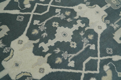 Hand Knotted 8x10 Oriental Oushak Teal and Beige Wool Area Rug