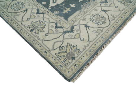 Hand Knotted 8x10 Oriental Oushak Teal and Beige Wool Area Rug